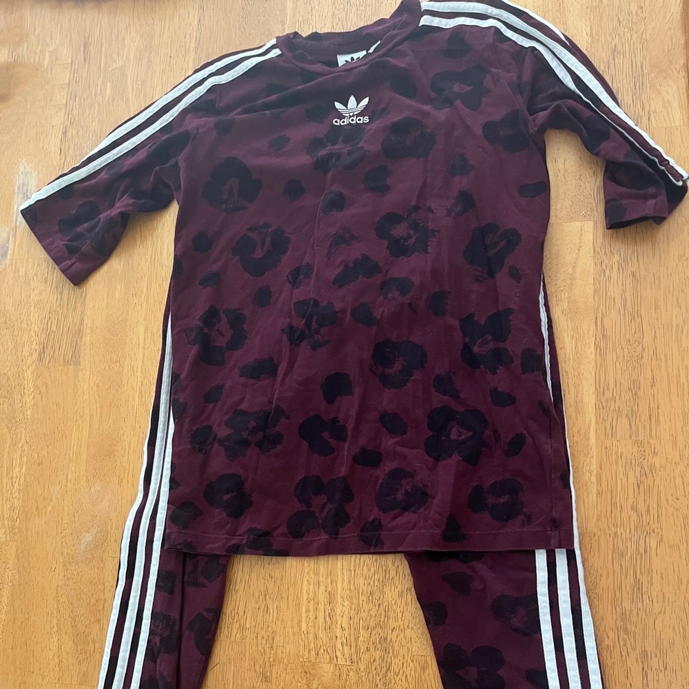 Adidas burgundy leopard set